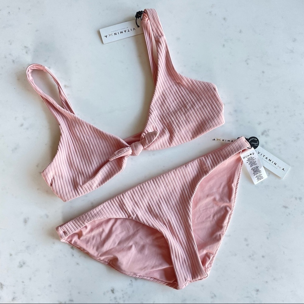 NWT Vitamin A Swim Lou Top & Luciana Bottom in Ballet EcoRib Dusty Pastel Pink
